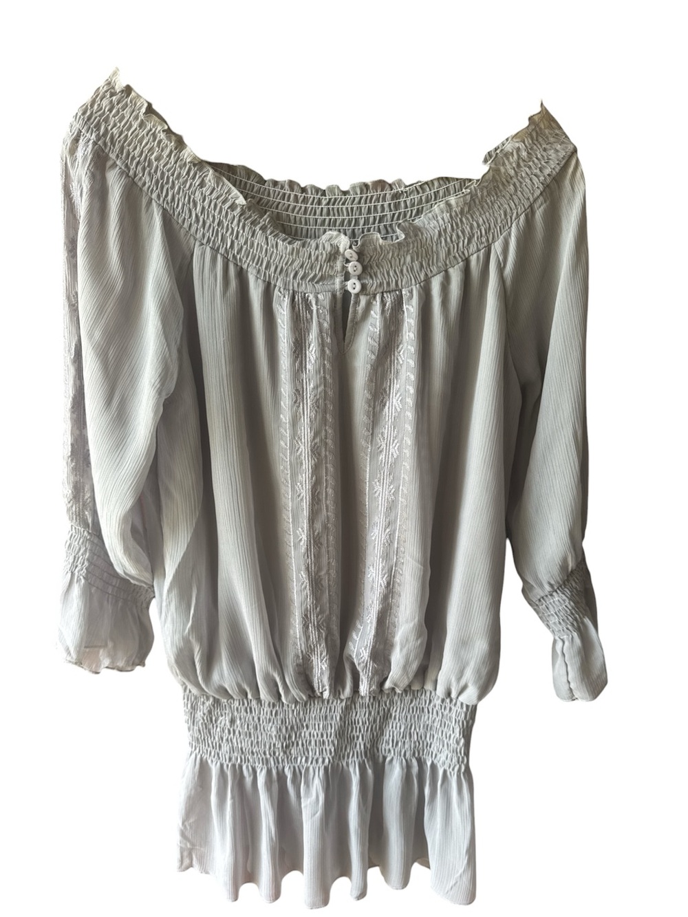 Isabella Rodriguez size large Off-Shoulder Smocked Waist Blouse - Light Gray